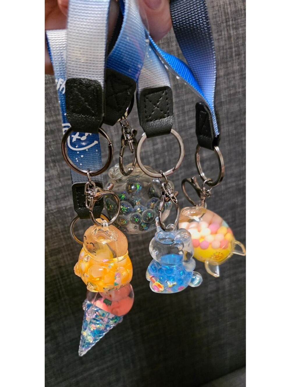 3 RandoM Charm Keychain Set with Blue Gradient Lanyards - Picture 7 of 11